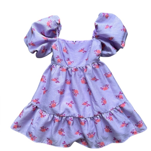 CHELSEA28 Brocade Puff Sleeve Babydoll Dress In Purple size xsmall. - Picture 4 of 11